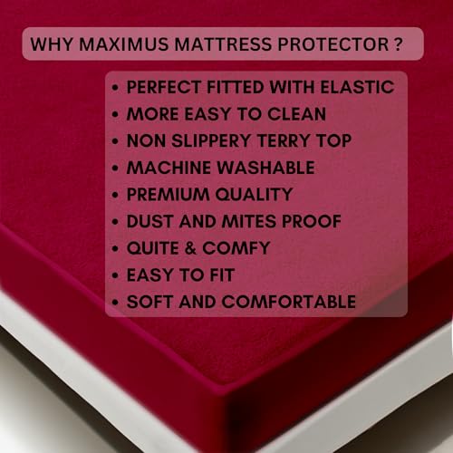 Image of Maximus Premium Double Bed Waterproof Mattress Protector Cover | Breathable Terry Cotton Bed Protector, Double Bed (72 X 60, Maroon)