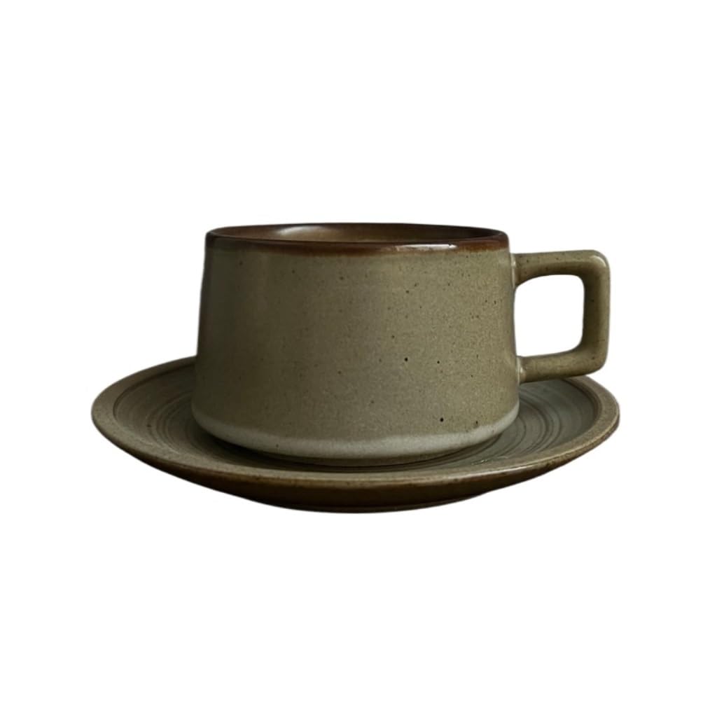 GHKryD Tea set, Ceramic Cup, High-end Milk Tea Shop, Retro Stoneware and Saucer 250ml Coffee Mug(2)
