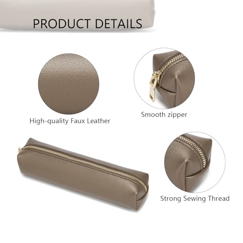 Image of Faux Leather Color Pencil Case Multifuncional and Simple with Zipper for School (Pearl Brown)