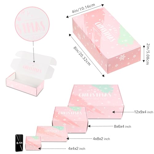 Image of 25 Pack 8x4x2 inch Small Christmas Gift Box with Lid, Recyclable Corrugated Cardboard Shipping Boxes for Small Business,Gift Packaging,Specially Designed Box. (8 inchx4 inchx2 inch,Xmas Mix Pattern)