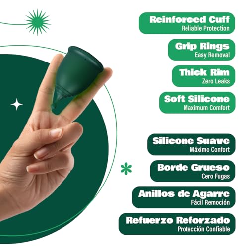 SHORDY Juego de 2 copas menstruales reutilizables (grande) con mini caja, 100% silicona suave, cupé menstrual seguro, kit de flujo pesado, higiene femenina - imagen 3