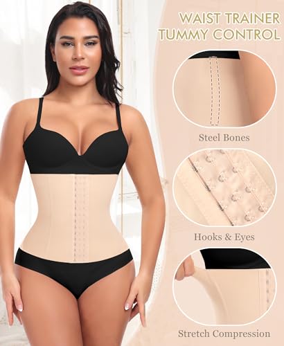 Ganado Waist Trainer for Women Corset Shapewear Tummy Control Waist Cincher Underbust Postpartum Girdle Body Shaper (#1 Black+Beige(24.5CM), M) — view 4