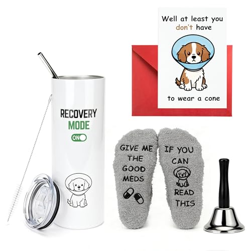 Sektasu Get Well Soon Hamper Gifts Box 20oz Insulated Tumbler Funny Recovery Socks Silver Hand Bell Greeting Card & Rattle Humorous Pre Surgery After Surgery Recovery Gift for Men & Women