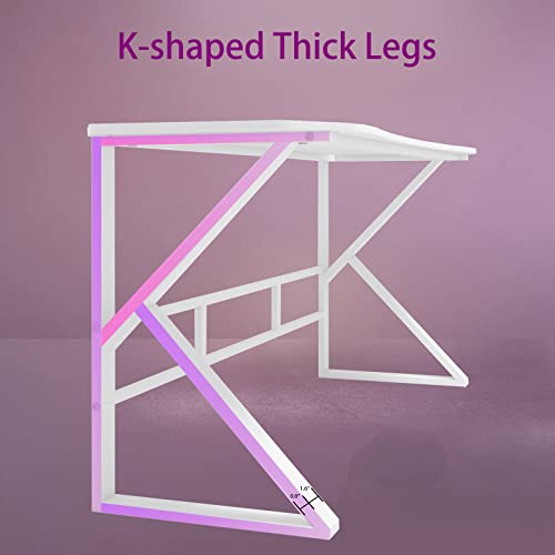 Natwind 47" Ergonomic Gaming Desk K-Shaped Computer Pc White Desk Kid Student Writing Study Table Simple Modern Elegant Style Game Table Gamer Workstation For Home Office Bedroom（White） #TOP3