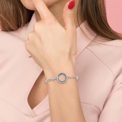 2pcs Memory Locket Bracelet Rhinestone Floating Locket Bracelet Stainless Steel Circle Bracelets women picture frame photo frame pendant2