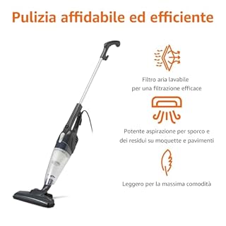 Amazon Basics Scopa Elettrica con Filo, Multifunzione 2-in-1, Motore ECO, Filtro Sostituibile, Ultra Leggera, Nero