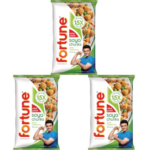 Image of Fortune Soya Chunks, 15x more protein than milk, 1kg (Item weight may vary) (Pack of 3)