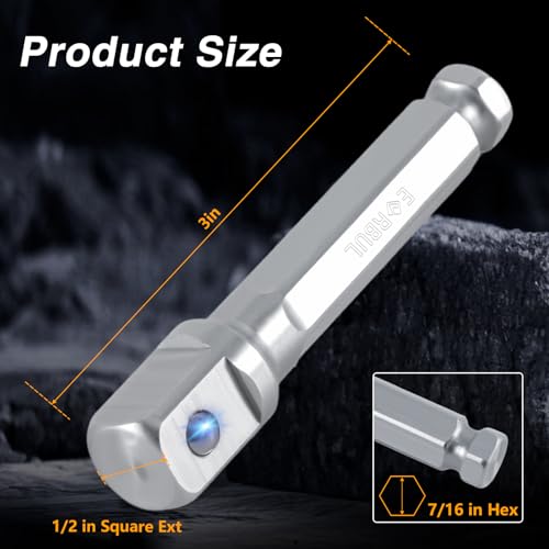 Image of EVRBUL Stainless Steel 7 /16-inch Hex to 1 /2-inch Square Extension Impact Adapter Impact Driver Power Bit Compatible with 1 /2 inch Electric Drill 7 /16 inch Impact Drill