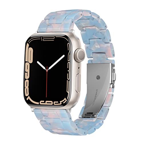 HOPO Compatible With Apple Watch Band Series 8 Series 7 Series SE Series 6 5 4 3 2 1 Thin Light Resin Strap Bracelet With Stainless Steel Buckle Replacement For iWatch (Sky Blue/Silver,38/40/41mm)