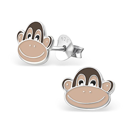 925 Sterling Silver Monkey Stud Earrings 13577 (Nickel Free)