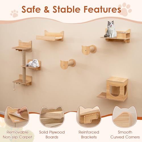 Juego de 6 Estantes de Pared para Gatos con Hamaca y Rascador miniatura 6