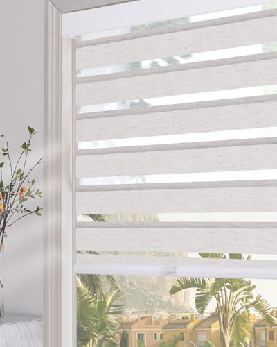 Image of Persilux Cordless Zebra Blinds for Indoor Windows, Light Filtering Sheer Shades, Upgraded Cassette, Dual Layers Light Control for Day and Night for Office, Easy to Install (32 inch Wx72 H, Linen Cream)