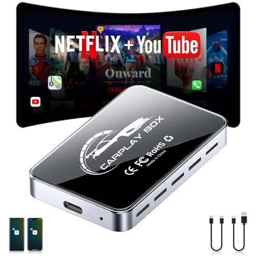 Jzones CarPlay Wireless Adapter, USB Plug & Play für CarPlay & Android Auto, Dual-Band WiFi, 4K Video-Unterstützung, Kompatibel mit iPhone 7+/iOS 10+ & Android 11+, Keine Fahrzeugmodifikation
