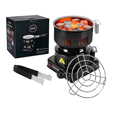 Kitosun Hookah Charcoal Burner Starter Stove - Premium 120V 600W Electric Hot Plate with Detachable Handle Steel Grill & Rack Smart Knob for Shisha Hookah Coals Durable & Faster Cover