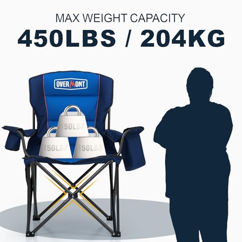 Miniatura 4 de Overmont Silla De Camping Plegable - Grande Silla De Pesca Portátil Con Reposabrazos Portabebidas - Para Acampada Jardín Playa Pesca - Hasta 204 Kg