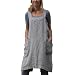 Delantales de lino y algodón para mujer, estilo japonés con espalda cruzada, para cocinar, manualidades, jardinería, barbacoa, cerámica con 2 bolsillos, talla grande (gris, L)