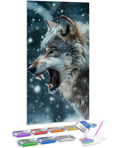 Cuadros de Punto de Cruz Diamante: relájate decorando tu salón con este lobo de 70x40 cm
