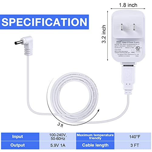 Charger for Infant Optics DXR-8, 5.9 V Power Cord Adapter Compatible with Infant Optics DXR-8 Baby Camera Monitor Unit Replacement, White - Thumbnail 3