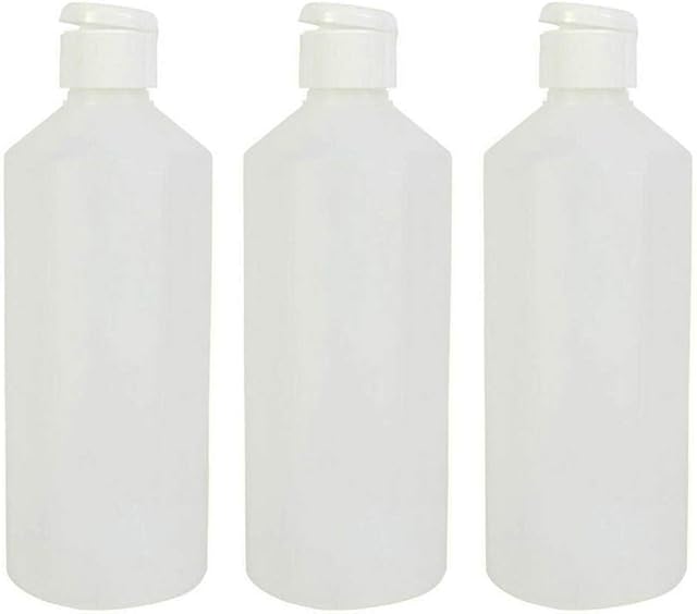 LUCEMILL 3 x 500ml Natural HDPE Plastic Bottles w/White FLIP TOP Lids
