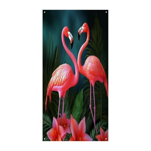 Bannière de porte de bienvenue flamants roses grande décoration extérieure 90x180