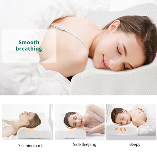 Fityou Cuscino Cervicale Memory Con Altezza Regolabile, Cuscino A Doppia Onda Antipolvere, Memory Foam Guanciale Letto Ergonomico Per A Collo Cervicali, Rimovibile/Lavabile, 60 * 35 * 11/9Cm - 7