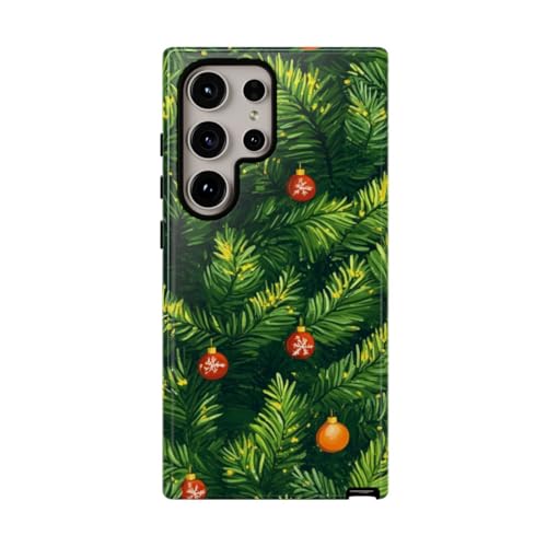 Coque Samsung S24 Ultra Noël vert brillant avec branches de pin rigide