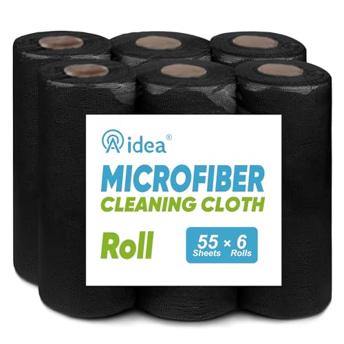 Image of AIDEA Microfiber Cleaning Cloth 330 Sheets 6 Roll, Black Paper Towels 11x9 inch