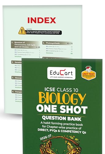 Image of Educart ICSE Class 10 One Shot Question Bank 2027 (Set of 8 Books) | Physics, Chemistry, Maths, Biology, English 1 & 2, Geography, History & Civics | 2026-27 Exam