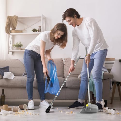 Kehrschaufel Set, Besen und Kehrschaufel Set mit Langem Stiel, Aufrecht Kehrbesen mit Schaufel, handfeger Langer stiel & kehrblech mit langem stiel für die Bodenreinigung in Küche, Haushalt