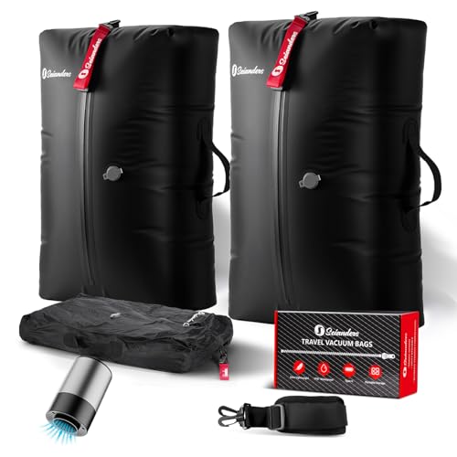 Vacuum Bags for Travel Luggage (2PCS + 6.0kPa Pump), Vacuum Clothing Compression Bag with Adjustable Shoulder Strap, 50.6L Large Capacity, IP67 Waterproof, Reusable for Carry-on Luggage & Backpack