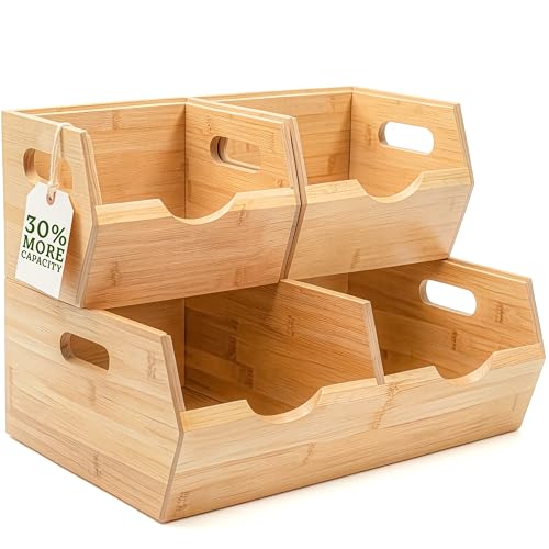 HOMESTEAD Extra Large Bamboo Pantry Storage Bins – 30% Larger, Stackable Potato Onion Storage Bin, Large Pantry Organizers and Storage, Produce Vegetable Organizer, Set of 3