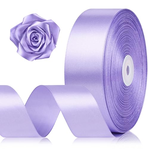 1-1/2 Inch 100 Yards Light Purple Satin Ribbon Lavender Solid Fabric Ribbon Roll for Flower Bouquet Gift Wrapping Roses Making Handmade Crafts