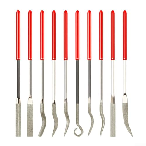 10Piece Industrial Coated File Set with Rubber Handles for Fine Filing on Wood Metal Glass Stone Plastic (3 * 140)