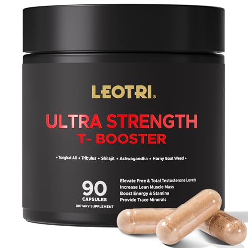 Leotri Ultra Strength T-Booster for Men: 23,900mg Herbal Blend with Tongkat Ali, Ashwagandha, Shilajit & More – Supports Muscle Strength, Energy & Stamina – 90 Capsules