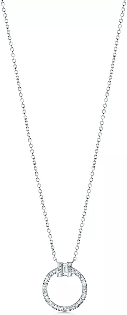 レディース サークル＆スクウェア ネックレス ダイヤモンド TIFFANY-Co ペンダント ダイヤモンドをセッティング 18K ホワイトゴールド 自分へのご褒美に