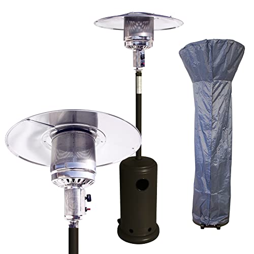 Lemodo Heizpilz 14 kW, Gasheizstrahler mit Piezo-Zündung, stufenlos regulierbar, mit Rollen, Umkippsicherung & grauer Abdeckhaube, für Terrasse, Garten & Balkon, für Gasflaschen bis 11 kg, schwarz