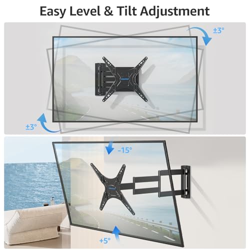 Image of MOUNTUP Long Arm TV Wall Mount for Most 26-65 Inch TVs, Corner TV Mounts with 37.4 Inch Extension Arm, Smooth Swivel Tilt Single Stud Full Motion Bracket Max VESA 400x400mm, Holds to 77 lbs, MU0047