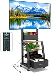 Rolling TV Stand with Power Outlet & 4-Tier Storage for 23-60 Inch Flat/Curved Screen up to 160lbs LCD/LED/OLED Adjustable Height Mobile TV Cart with Wheels for Home Office Outdoor Max VESA 400x400mm