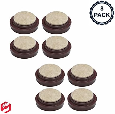 SUL Castor Caster Cup With Felt Pad Non Slip Floor Protector Glide For Chair Leg, Sofa Protect Wood Laminate Floor Tile Lino Floor From Scratch Dimension 66mm -8pk  Brown