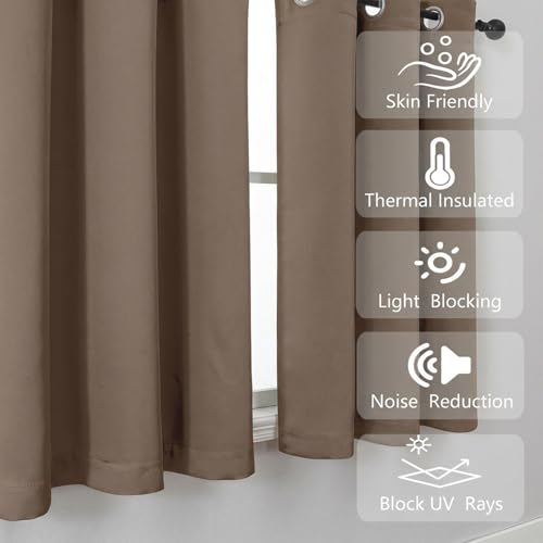 Image of Simplebrand Brown Window Valance for Kitchen 14 Inches Long 2 Panels Set, Room Darkening Valance Curtains for Living Room, Grommet Short Privacy Kitchen Curtains for Bedroom Kids Room, 40Wx14L