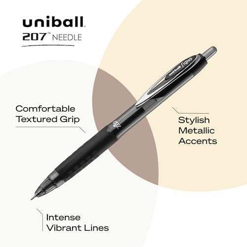 Image of uniball 207 Needle Retractable Gel Pens, Medium Point (0.7mm), Black, 12 Pack