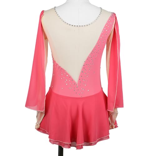 DIJITOO Vestido de patinação artística, fantasia de desempenho de competição de diamantes de mangas