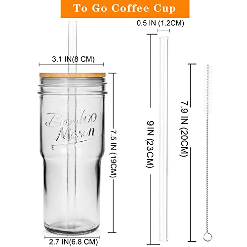 Anotion Glass Cups With Lids And Straws 4 Packs, 24Oz Travel Coffee Mug Wide Mouth Mason Jar Iced Coffee Cup Smoothie Cup Glass Tumbler Tea Cup Boba Cup Clear Cute Water Cups Drinking Jars Glasses #TOP1