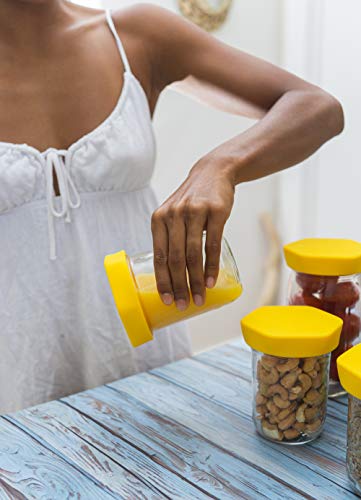 Houserry Deluxe Easy-Grip Easy-Open 100% Silicone Mason Jar Lid - Wide Mouth (Yellow, 3Pcs) #TOP3