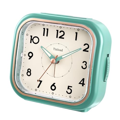 Image of Tinload 4.3 inch Vintage Retro Analog Alarm Clock, Super Silent Non Ticking Clock with Manual Light, Snooze, Battery Operated, Simply Design, for Living Room, Bedroom, Bedside, Desk(Green)