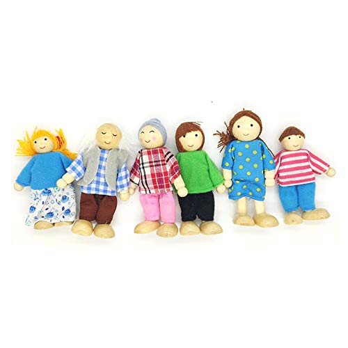 OKOK Wooden Dollhouse Family Set Dollhouse Dolls Wooden Doll Family Pretend Play Figures, Miniature Doll House Doll Figures, Family Role Play Pretend Play Mini People Figures (6 Piece)