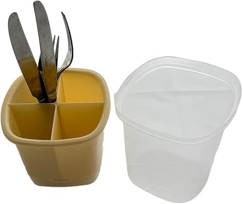 Miniatura 5 de Soporte para cubiertos y utensilios cubiertos de ratán organizador de plástico para cubiertos con tapa superior perfecto para cocina picnic hogar