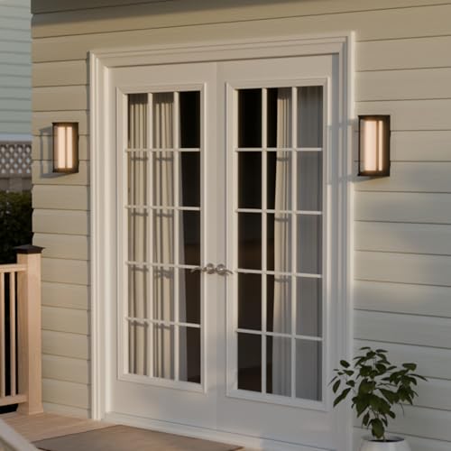 Image of Globe Electric 12W LED Integrated Matte Black Outdoor Wall Sconce with Frosted Glass