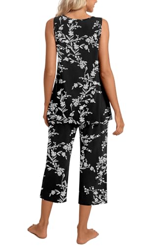 Image of TAOHUADAO Womens Summer 2 Piece Pajama Sets, Sleeveless Tops with Capri Pants, Lounge Ladies Pjs Sets with Pockets