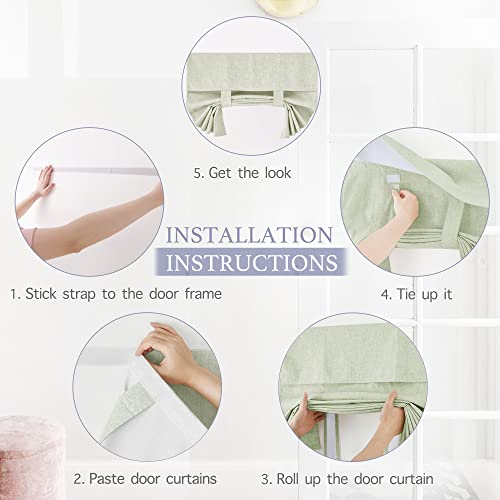 RYB HOME 100% Blackout Curtains for Small Window, Linen Textured Blend Insulating Privacy French Door Curtains Tie Up Shades for Kitchen Storage Cabinet Basement, W 12 x L 40, Sage Green, 1 Panel